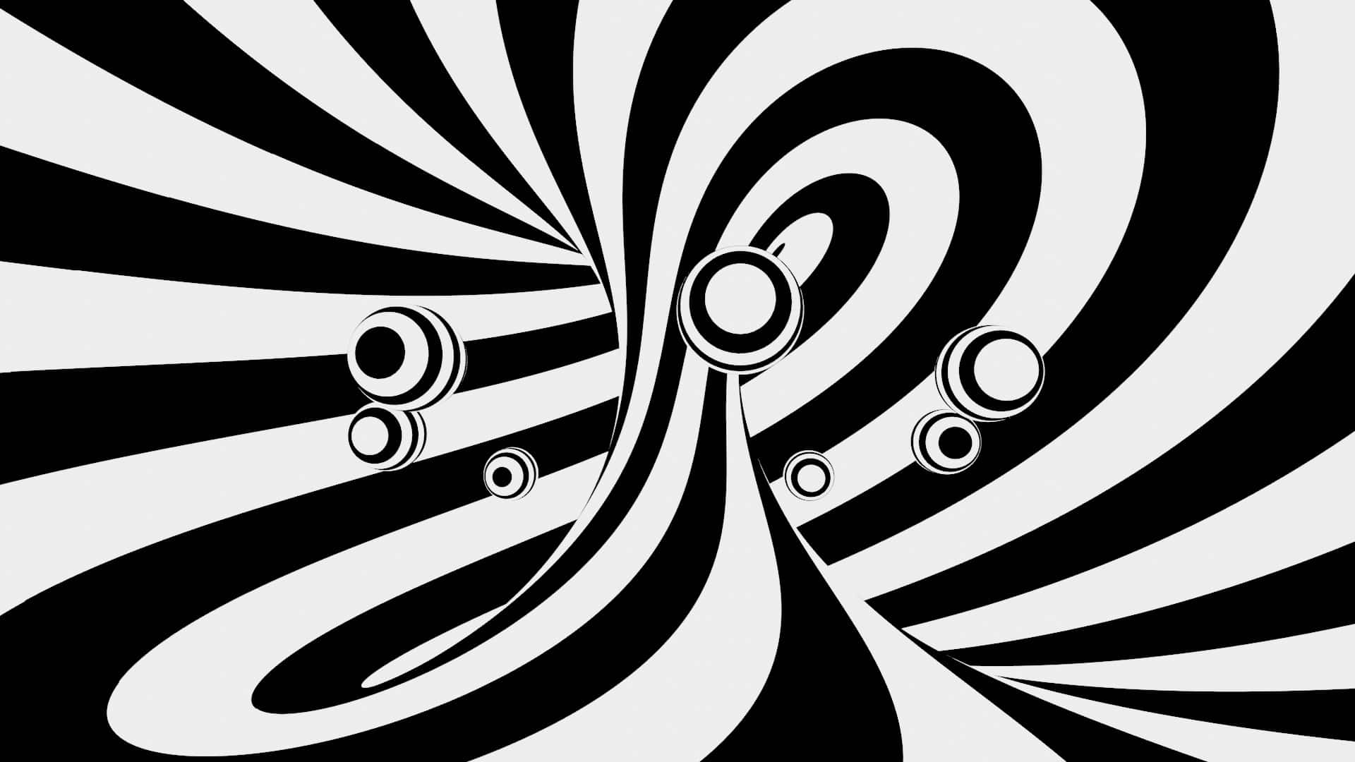Magic Eye 桌布 壁紙 — 黑白光學錯覺，帶有旋轉條紋和浮動同心圓，營造出催眠漩渦效果。