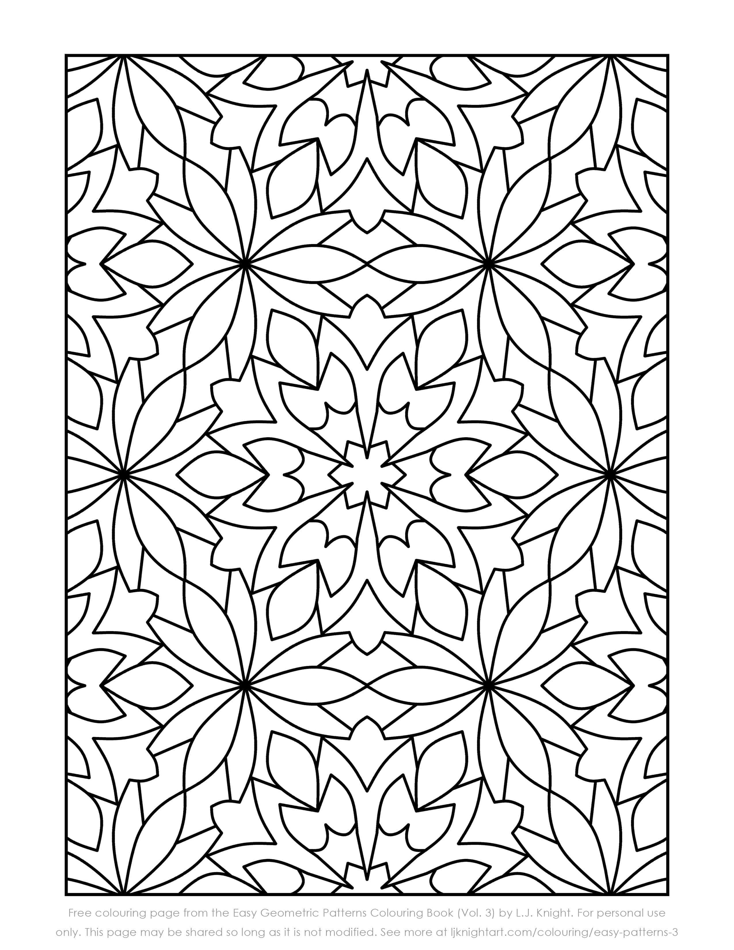 Geometric Pattern 桌布 壁紙 — 黑白填色頁，具有複雜的幾何花卉圖案和對稱的星爆設計。