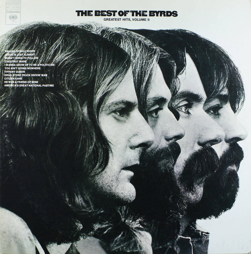 岩石 桌布 壁紙 — 黑白專輯封面，展示四張 The Byrds 長髮鬍鬚的重疊側面肖像。