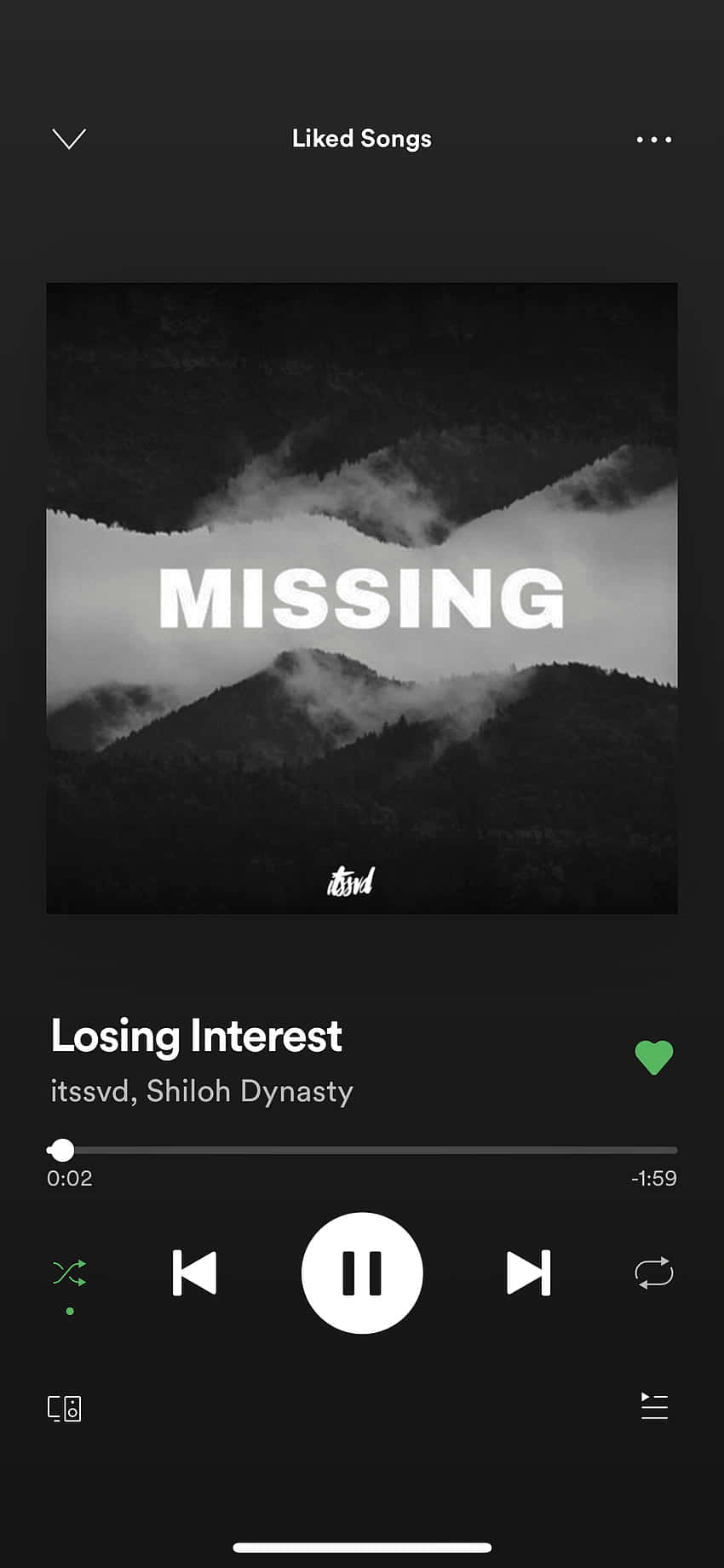 Playlist 桌布 壁紙 — 黑白山景，霧氣繚繞的山峰，場景上疊加粗體白色文字 missing。