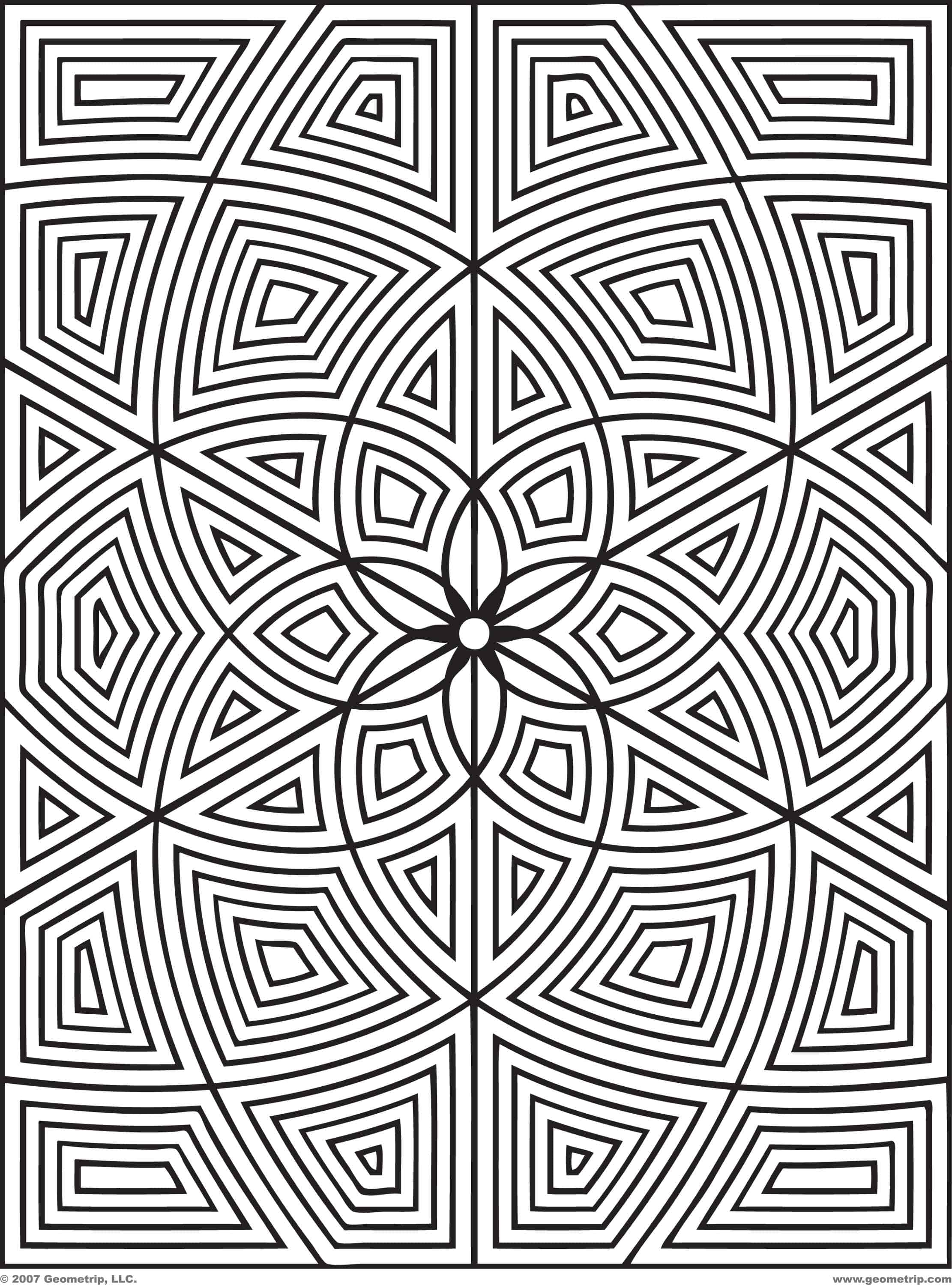 Black And White Geometric 桌布 壁紙 — 黑白幾何圖案從中央星爆向外輻射，帶有重複的菱形和三角形圖案。