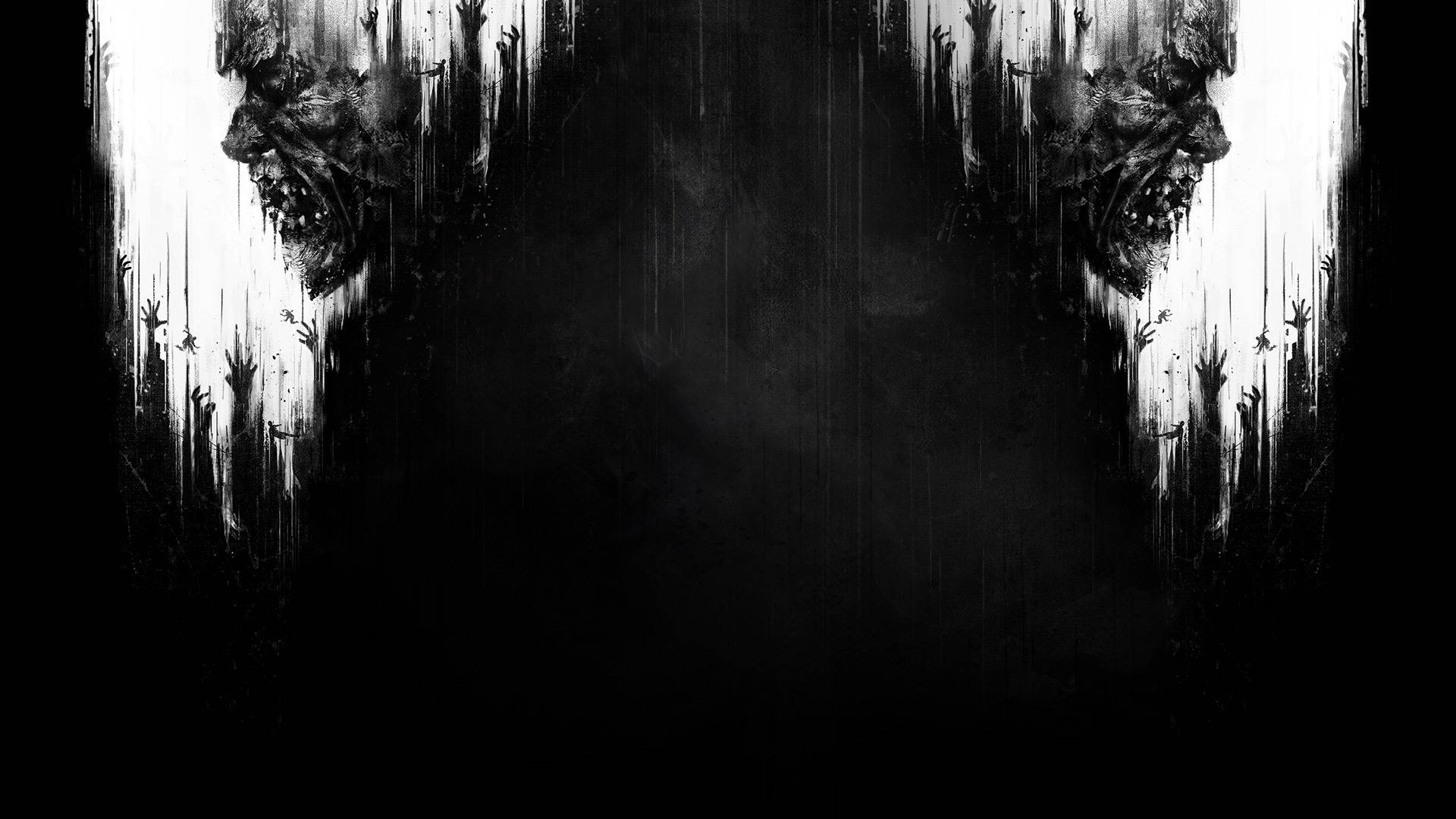 Dying Light 桌布 壁紙 — 黑白抽象壁紙，帶有滴落的墨水和從側面伸出的幽靈般的手。