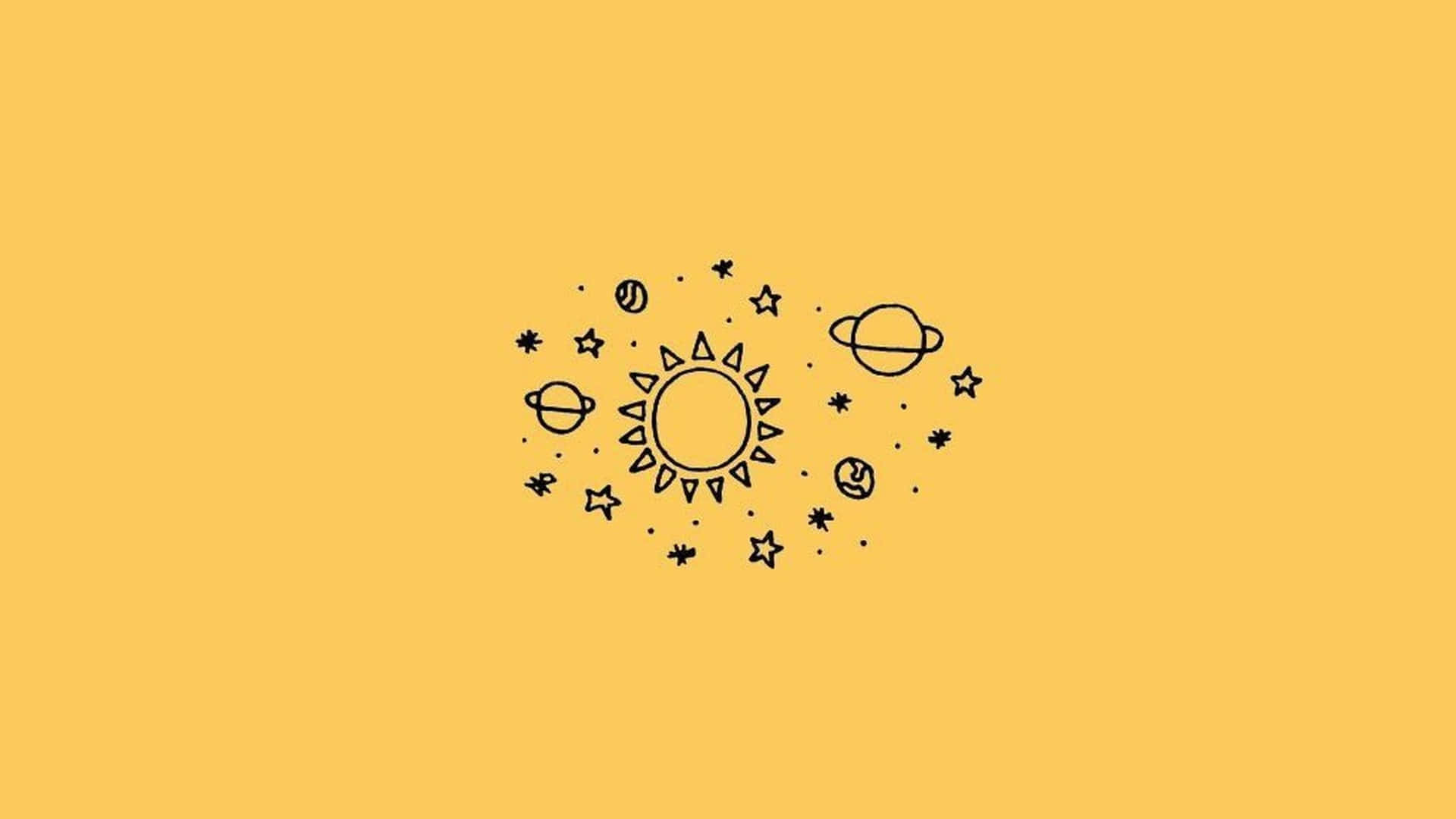 黑白插畫風太陽與行星 壁紙