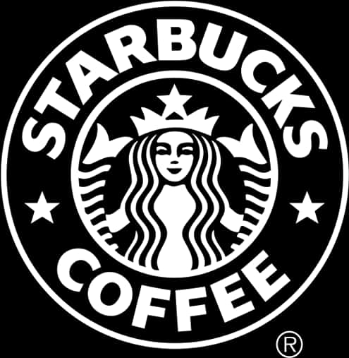 Starbucks Logo 桌布 壁紙 — 黑白星巴克標誌，以純黑色背景襯托戴著皇冠、秀髮飄逸的海妖。