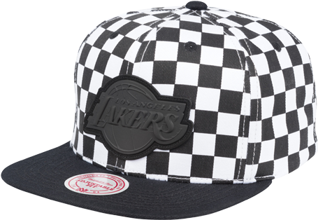大力水手 桌布 壁紙 — 黑白格紋 snapback 帽，正面有黑色洛杉磯湖人隊徽章。