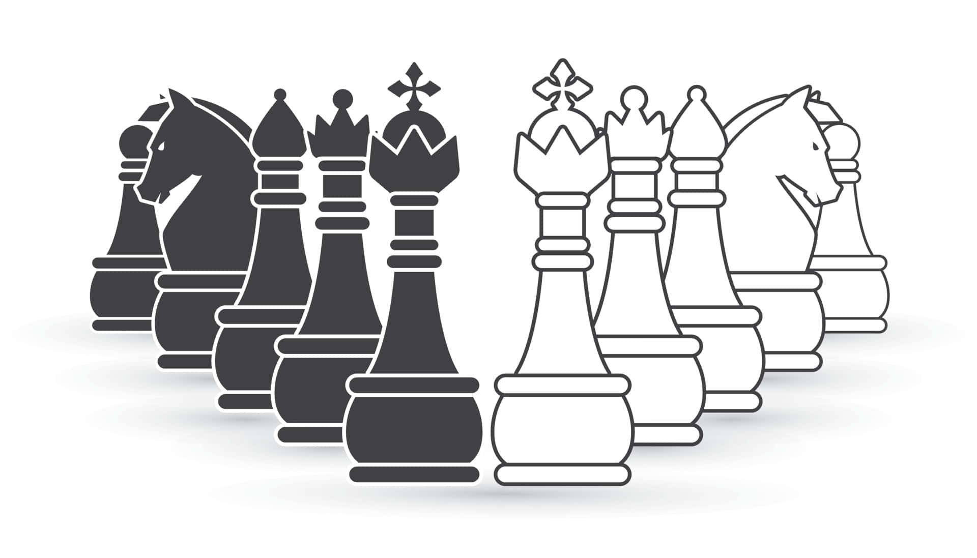 Black And White Chess 桌布 壁紙 — 黑白棋子在純白背景上展開鮮明的極簡對峙。