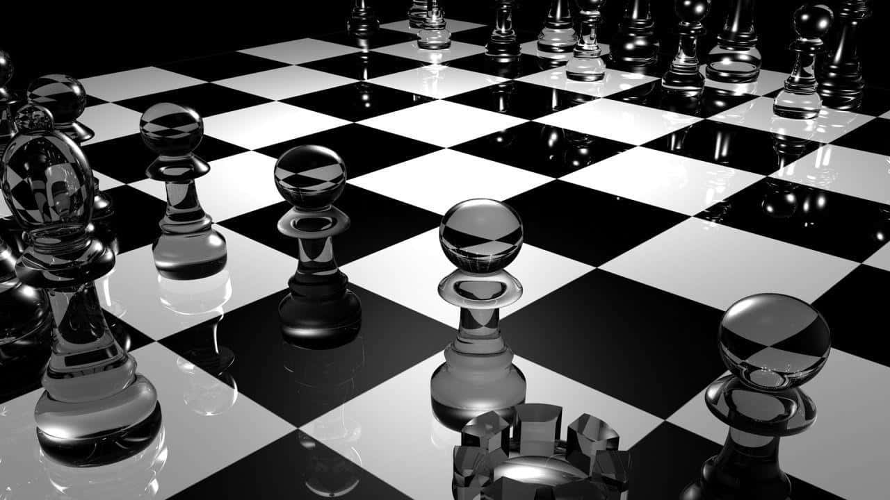 黑白棋盤上的西洋棋棋子 壁紙