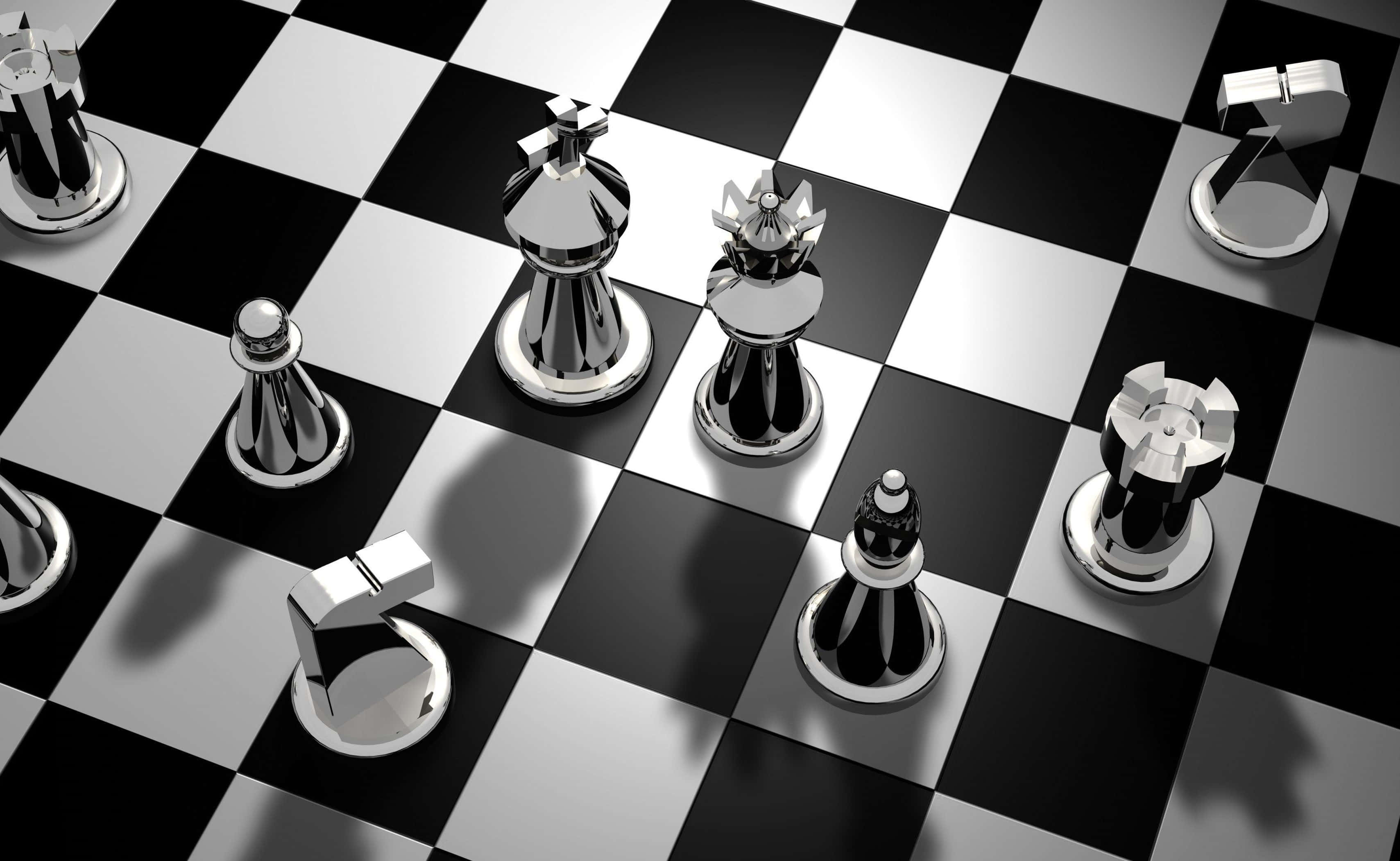 黑白棋盤上的西洋棋棋子 壁紙