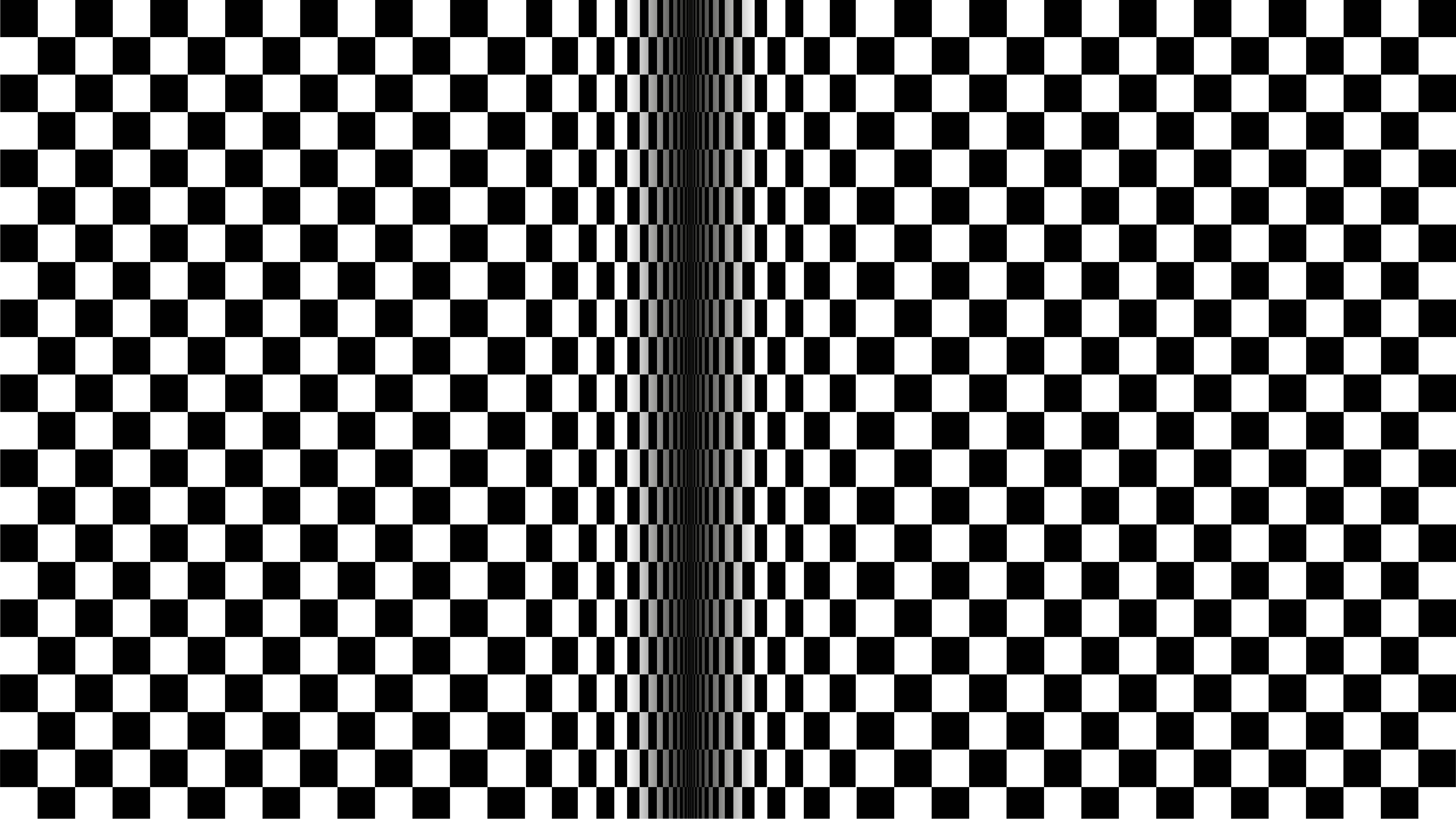 Illusion 桌布 壁紙 — 黑白棋盤格圖案，中央垂直扭曲，產生變形的錯視效果。