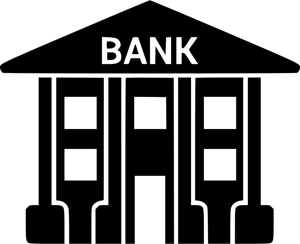 金融 桌布 壁紙 — 黑白極簡風格的銀行建築圖示，帶有柱子和入口上方BANK字樣。