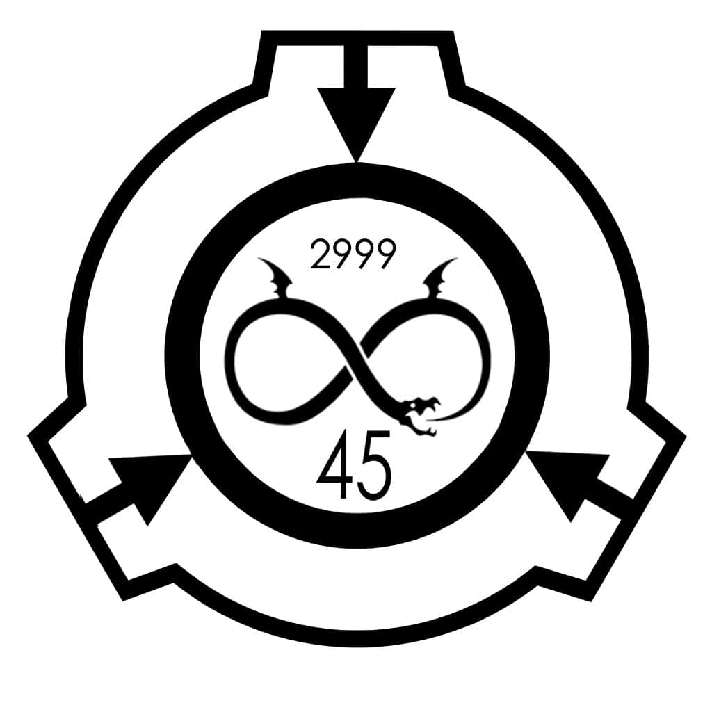 SCP 桌布 壁紙 — 黑白標誌，包含一個帶有龍頭和指向內部的箭頭的無限符號。