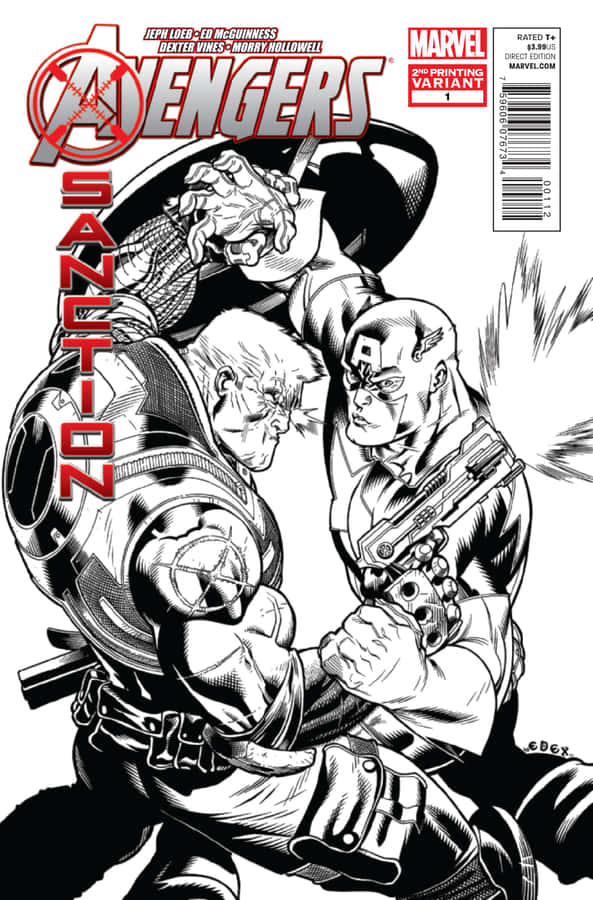 Marvel Black And White 桌布 壁紙 — 黑白漫畫書封面顯示美國隊長和另一位英雄以激烈的肉搏姿勢纏鬥。