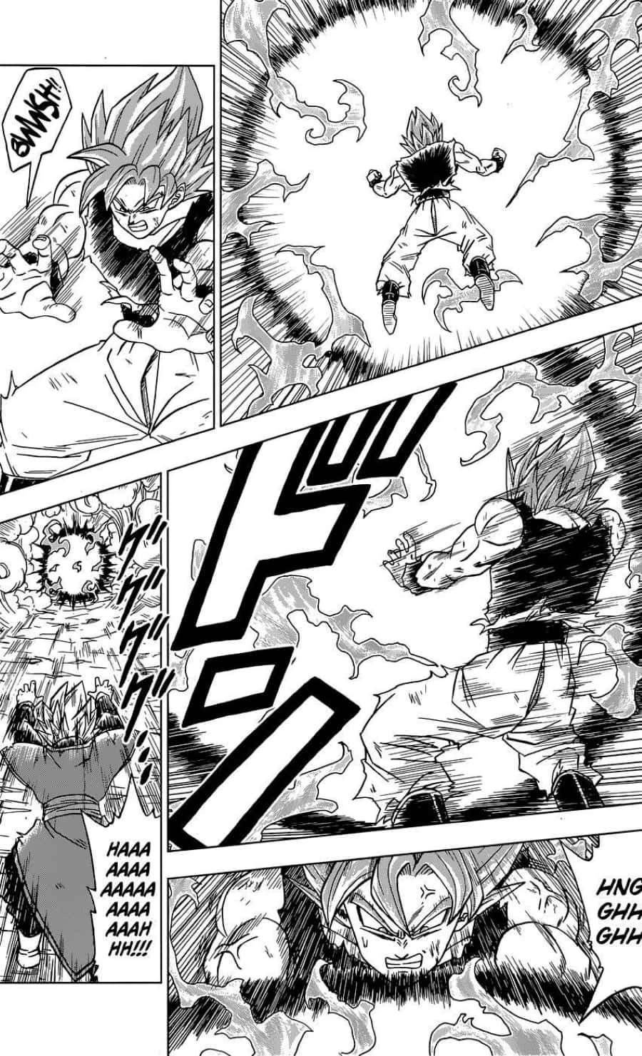 Black And White Comic 桌布 壁紙 — 黑白漫畫格描繪了激烈的戰鬥場景，尖髮戰士釋放出強大的能量攻擊。