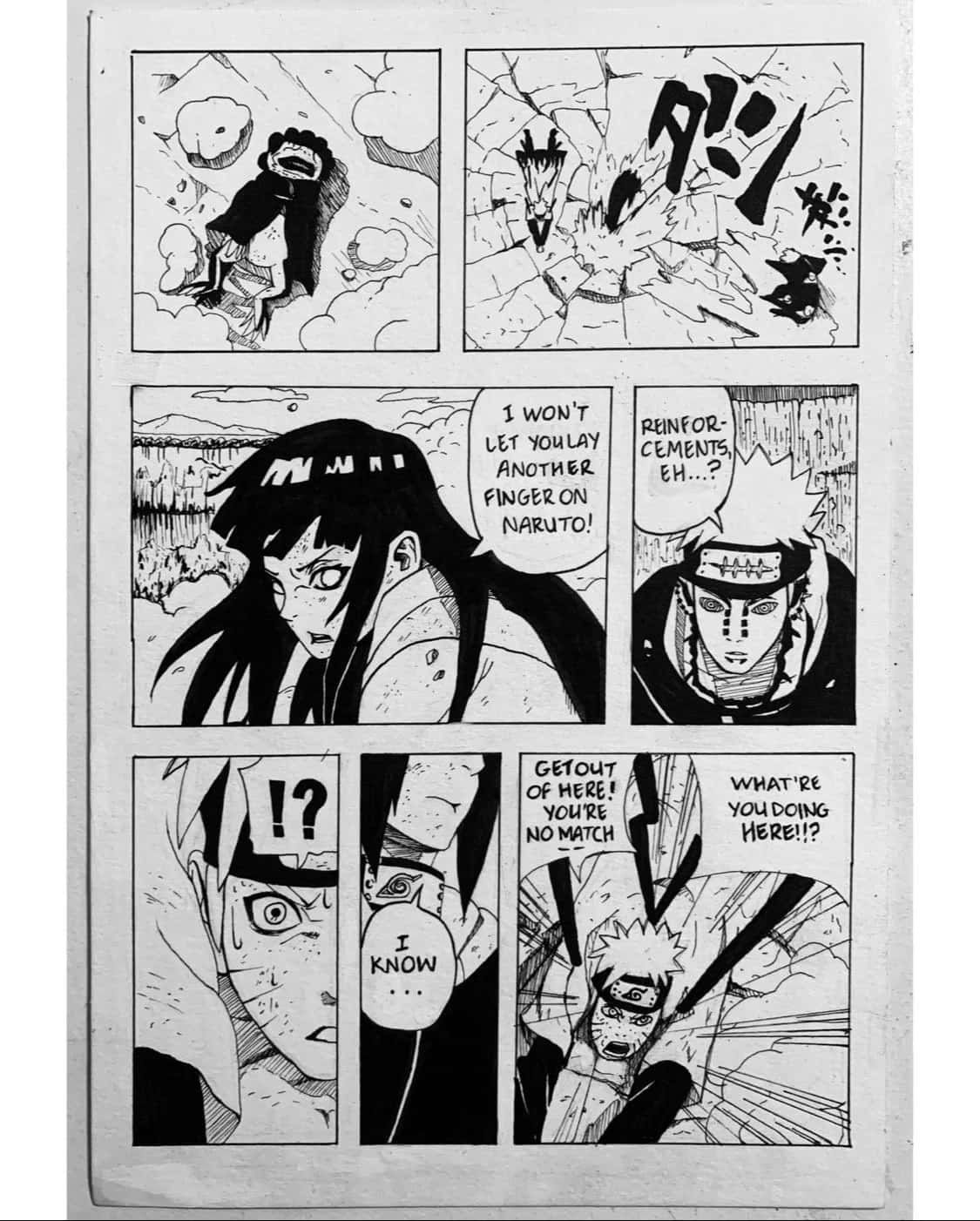 Naruto Manga 桌布 壁紙 — 黑白漫畫面板，展示激烈的忍者戰鬥，具有動態動作線條和富有表現力的角色。