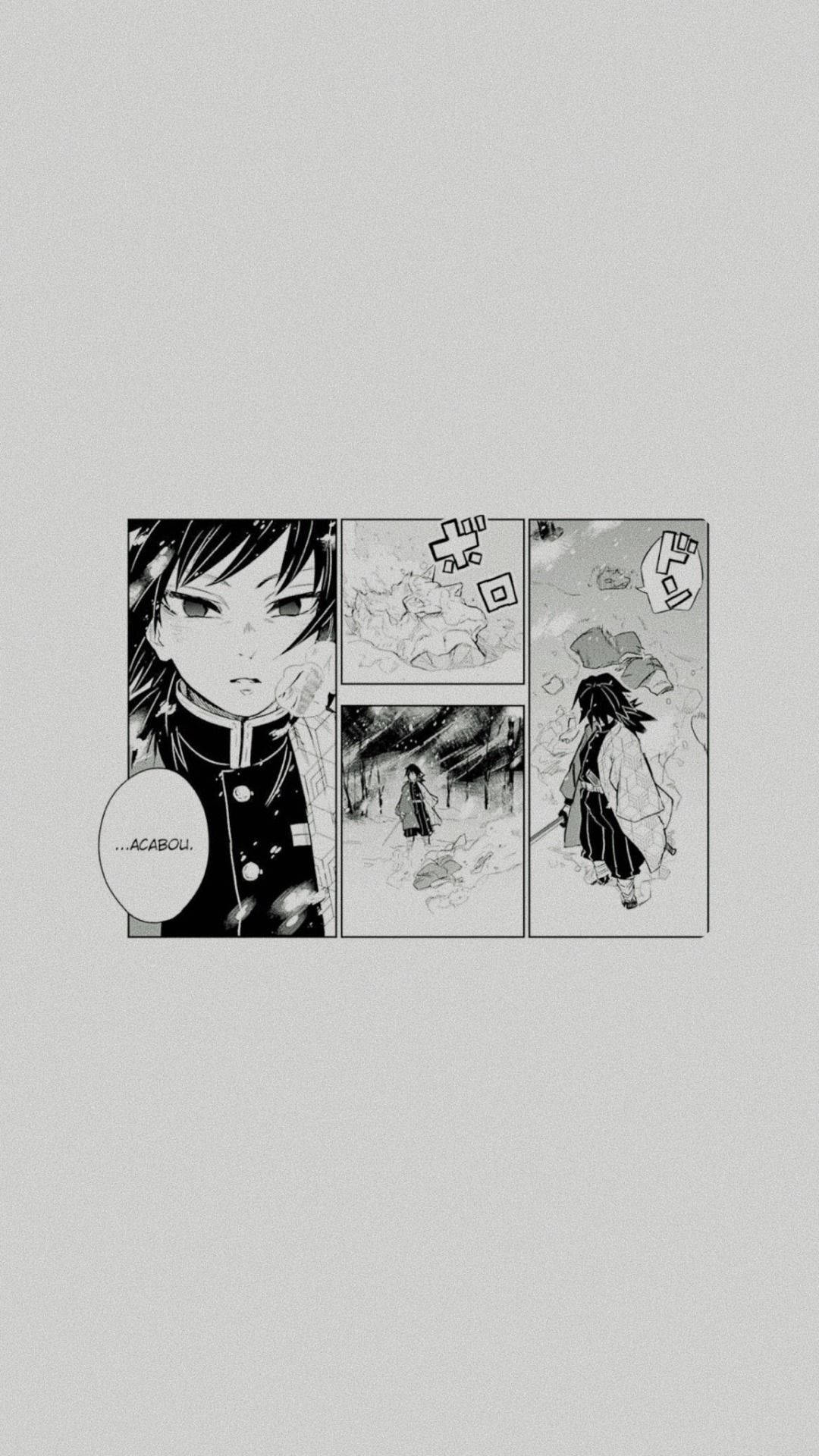 黑白 桌布 壁紙 — 黑白漫畫面板展示一個莊嚴的角色，帶有 '...ACABOU.' 對話氣泡和雪景。