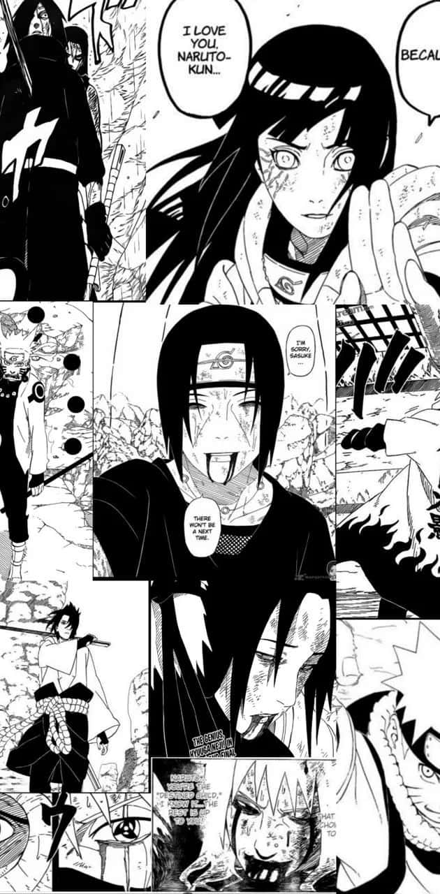 Naruto Manga 桌布 壁紙 — 黑白漫畫面板描繪了情感豐富的動漫角色，在戲劇性的動作場景中帶有對話氣泡。