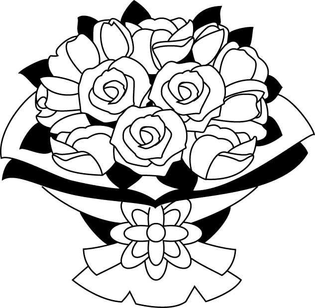 黑白玫瑰花束插畫 壁紙