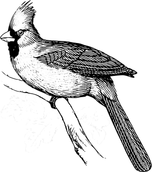 黑白素描鳥棲枝頭 壁紙