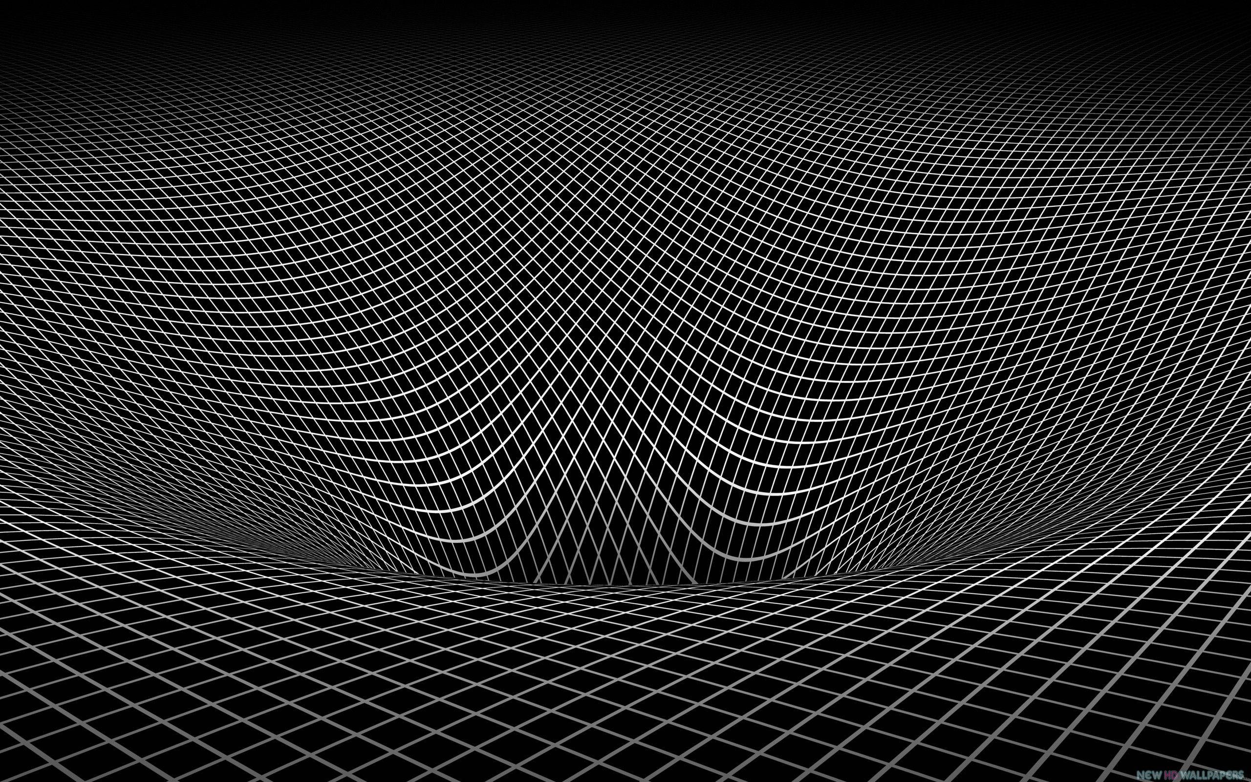 3D 桌布 壁紙 — 黑白網格以平滑波浪起伏，在深色背景上營造出催眠般的3D錯覺。