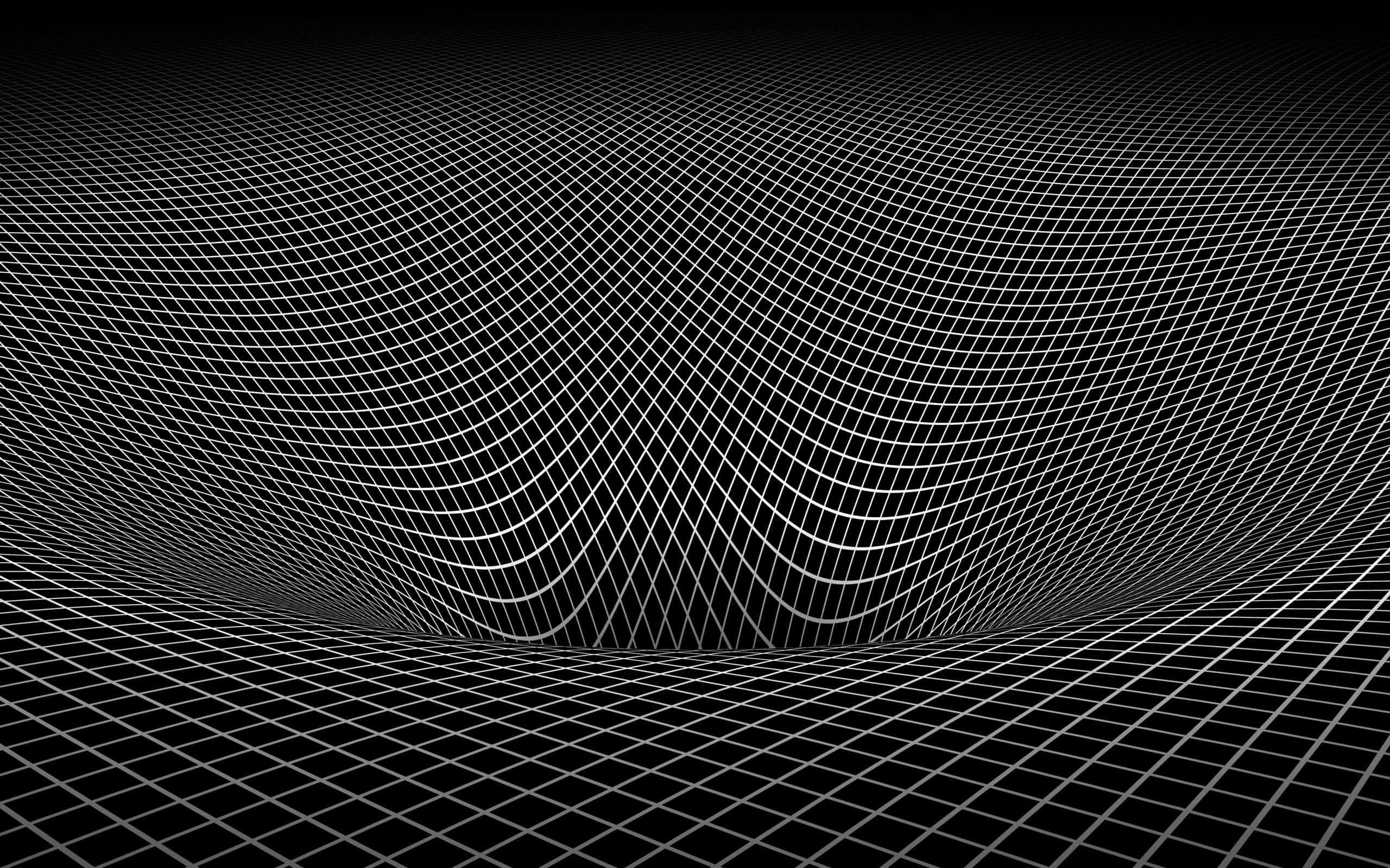 Optical Illusions 桌布 壁紙 — 黑白網格以平滑波浪起伏，在深色背景上營造出催眠般的3D錯覺。