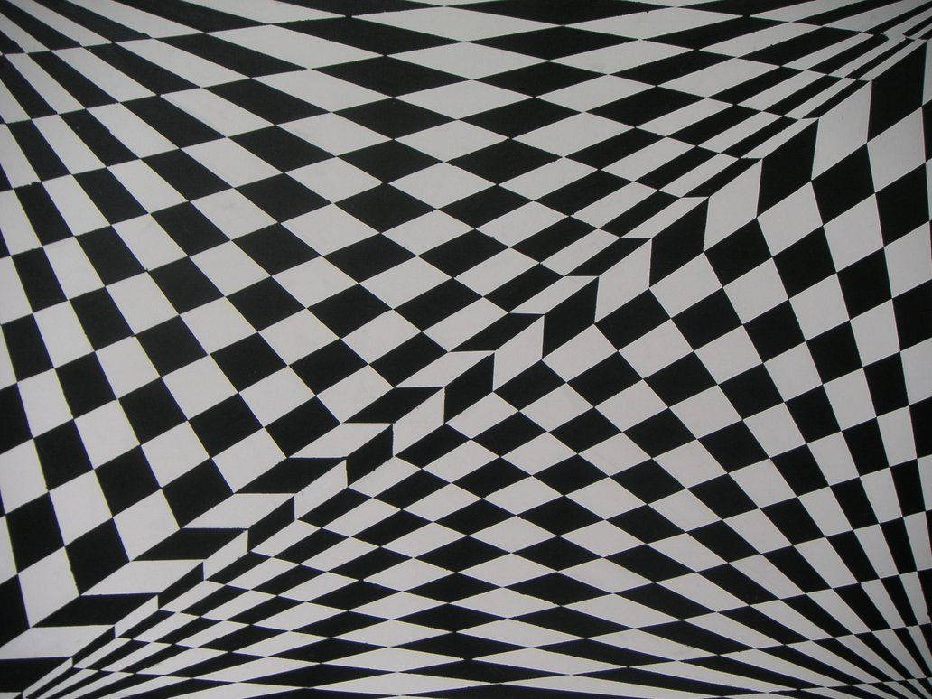 Black And White Squares 桌布 壁紙 — 黑白視覺錯覺壁紙，重複的鑽石形狀營造出3D立方體效果。