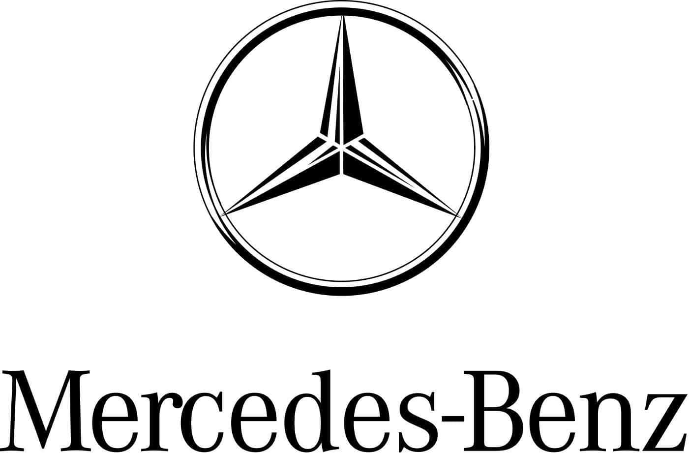 Mercedes Benz Logo 桌布 壁紙 — 黑白賓士標誌，圓圈內有三叉星，背景為純白色。
