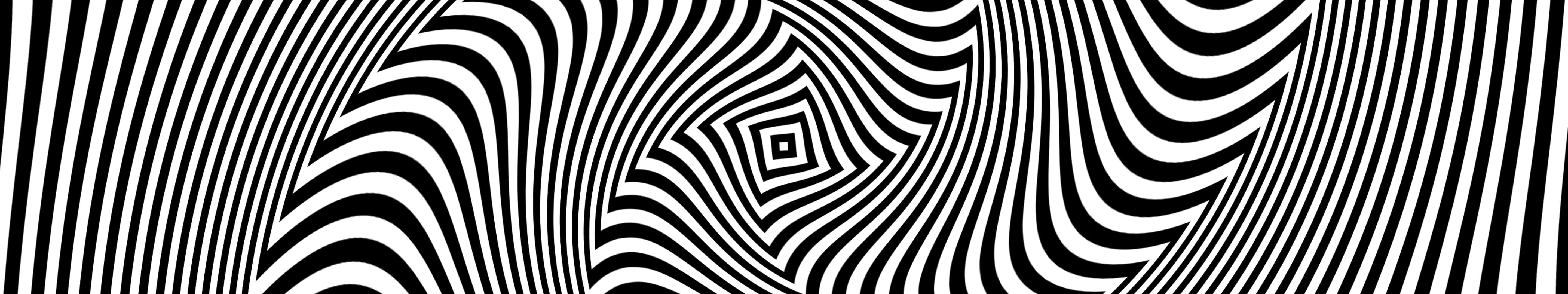 5760x1080 桌布 壁紙 — 黑白錯視壁紙，催眠般的波浪線條匯聚成中央菱形圖案。