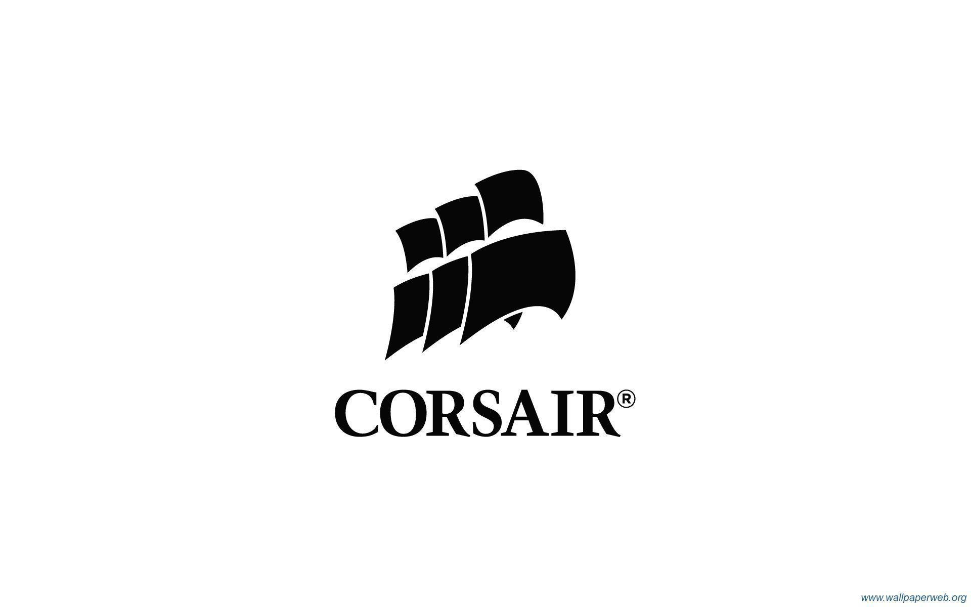海盜船 桌布 壁紙 — 黑色 Corsair 標誌，中央有風格化的拳頭圖案，背景為純白色。