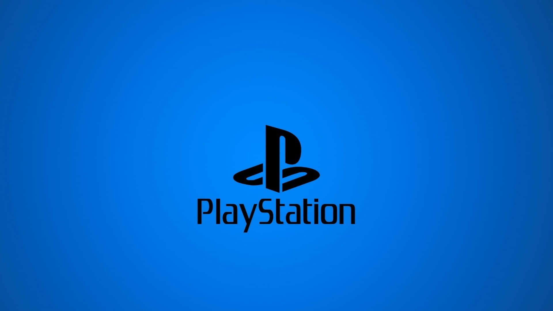 PlayStation 桌布 壁紙 — 黑色 PlayStation 標誌居中於漸變藍色背景上，帶柔和燈光。
