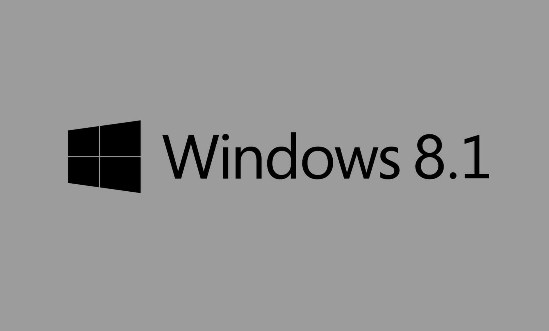 Windows Computer 桌布 壁紙 — 黑色 Windows 8.1 標誌和文字居中在純灰色背景上。