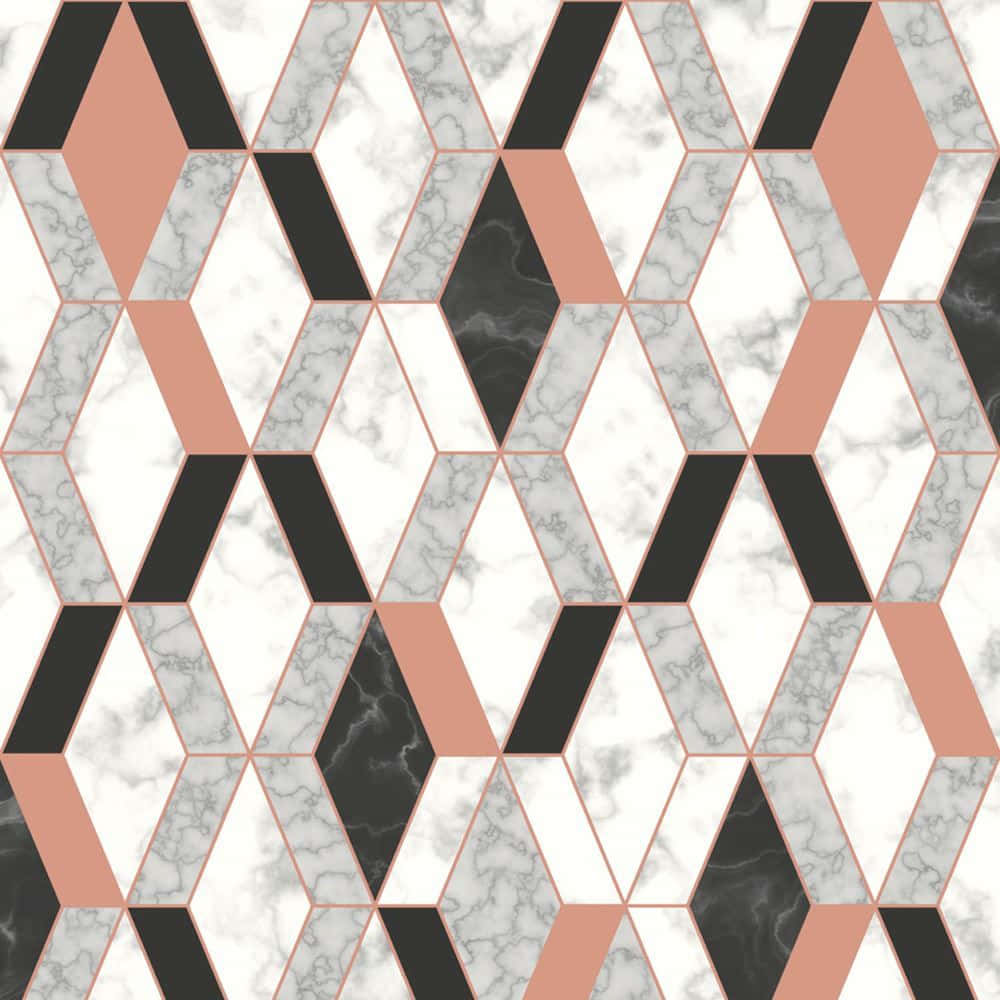 Rose Gold Black Marble 桌布 壁紙 — 黑色、玫瑰金和白色大理石紋理的幾何鑽石圖案壁紙。