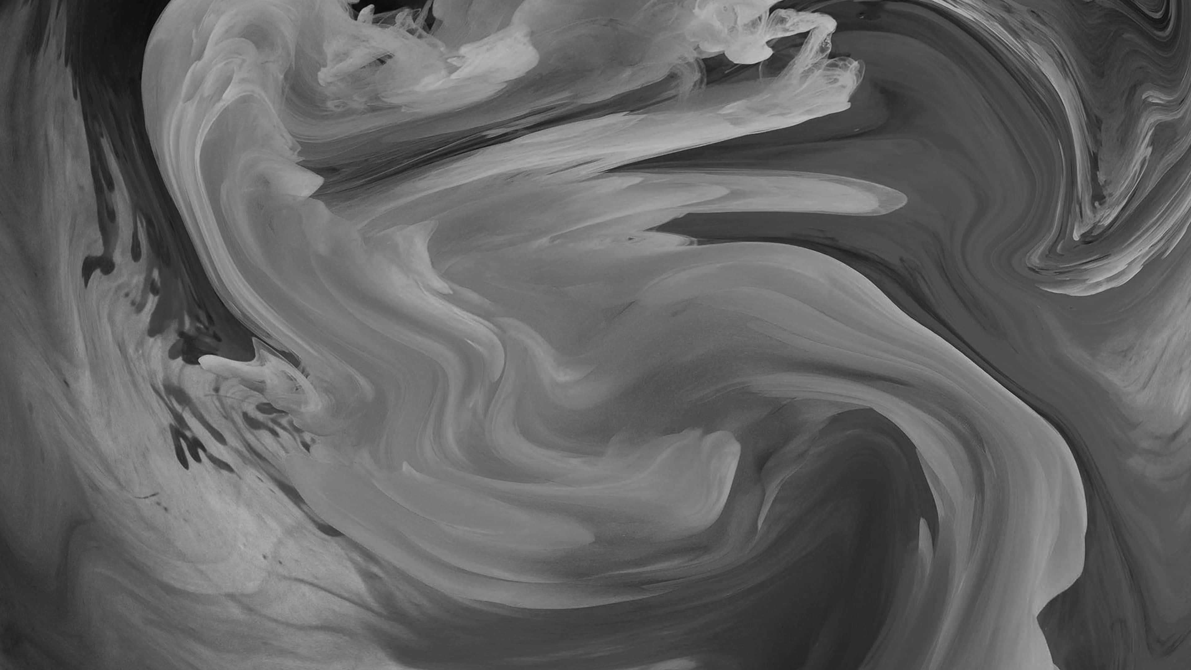 Swirl 桌布 壁紙 — 黑色、白色和灰色墨水的動態漩渦以有機流體運動流動，創造出迷人的抽象構圖。