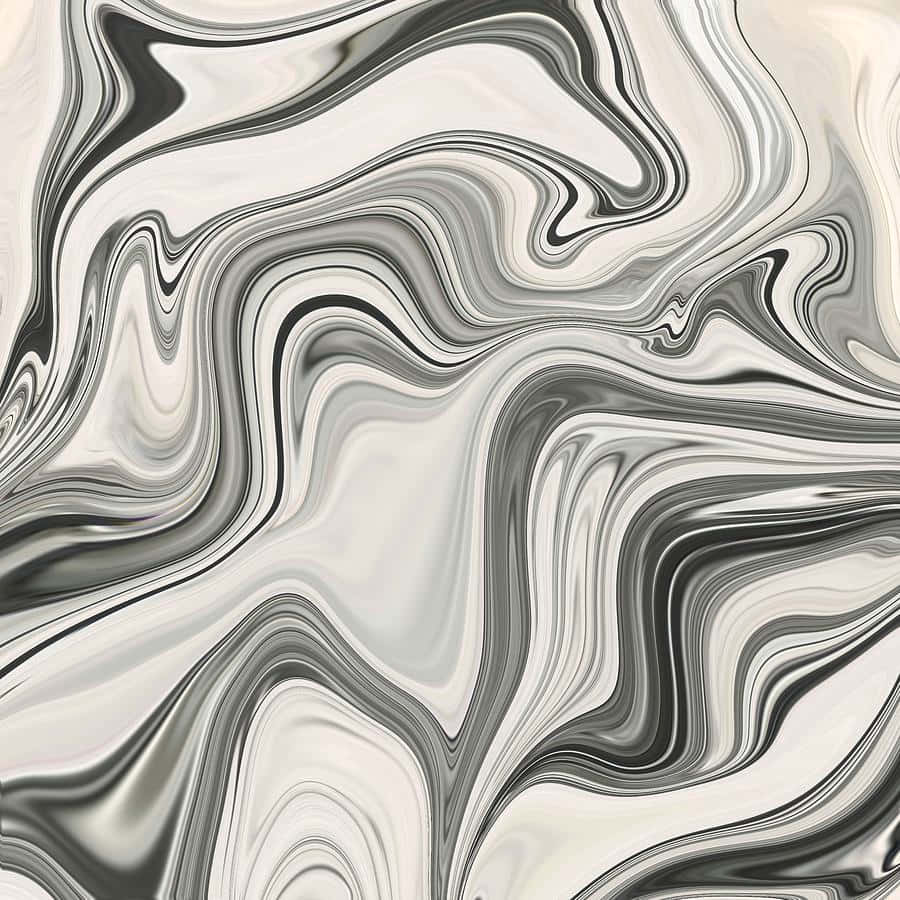 Black And White Abstract Art 桌布 壁紙 — 黑色、白色和灰色的流體漩渦創造出迷人的抽象圖案，具有光澤反射表面。