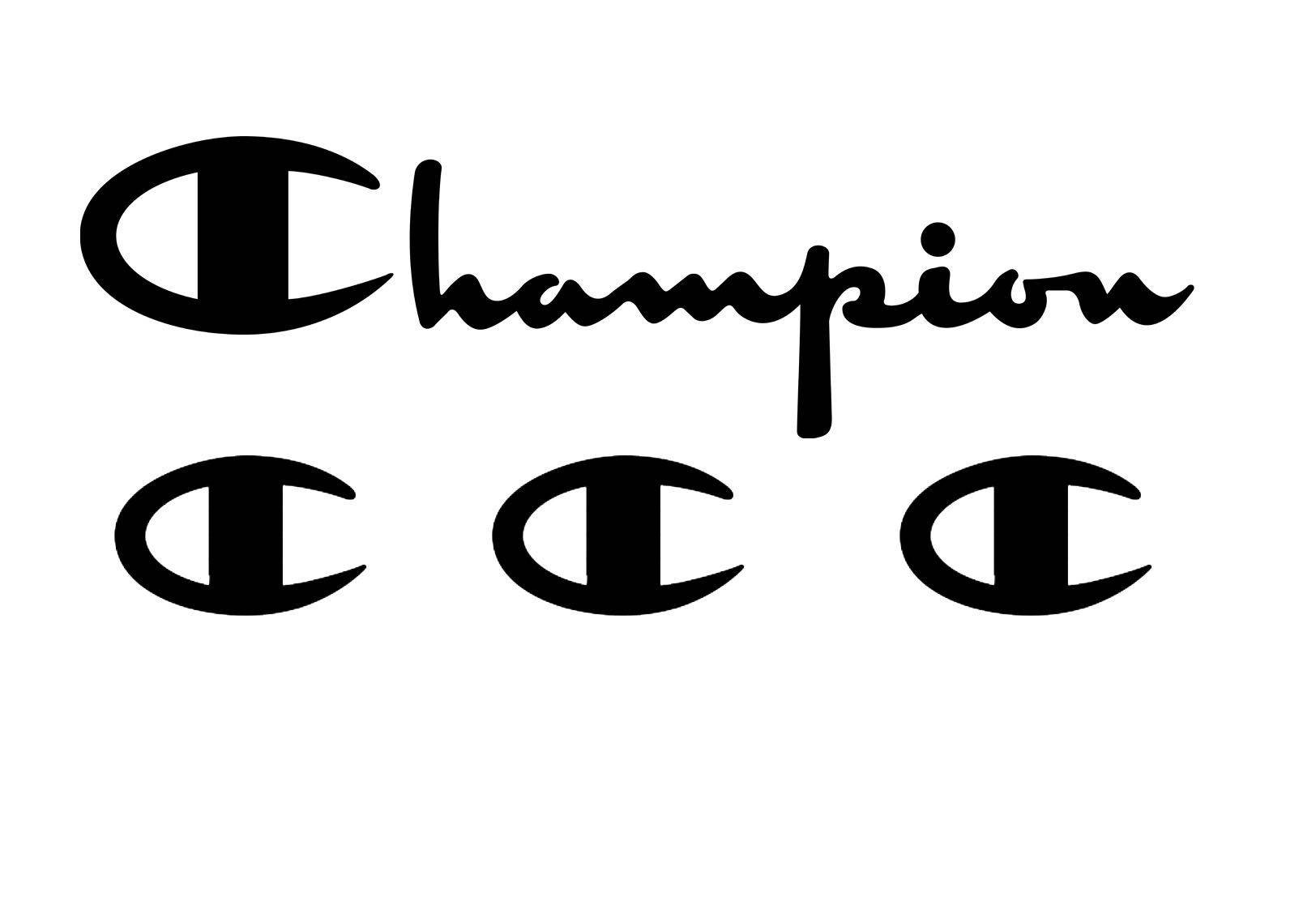 Champion Logo 桌布 壁紙 — 黑色Champion標誌，帶有手寫文字和三個C符號，位於純白色背景上。