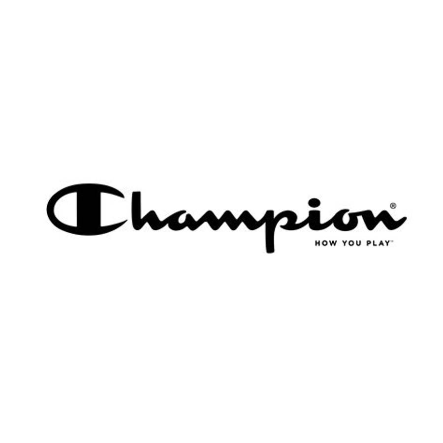 Champion 桌布 壁紙 — 黑色Champion標誌，帶有草書字體和標語，置於純白背景上。