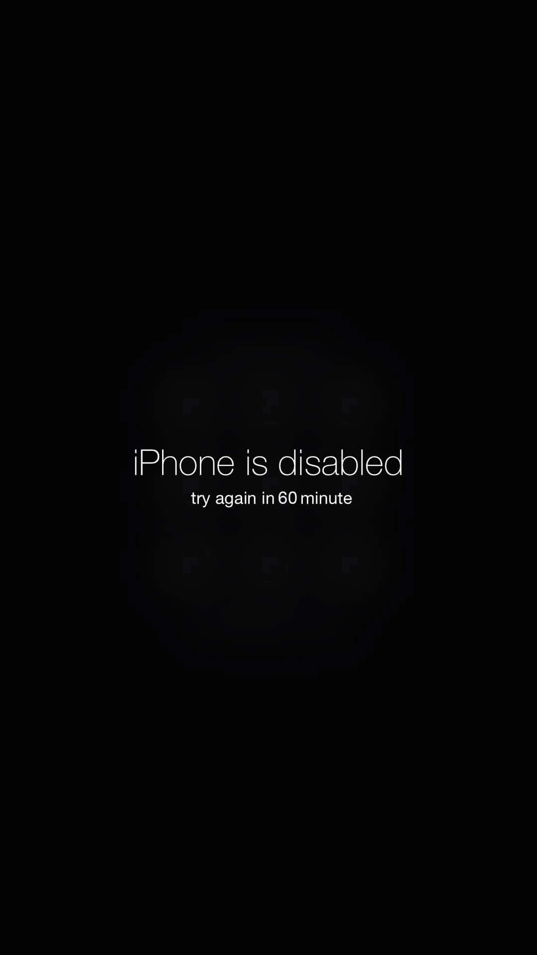 手機 桌布 壁紙 — 黑色iPhone螢幕顯示白色文字，內容為「iPhone已停用，請在60分鐘後再試一次」，背景為深色。