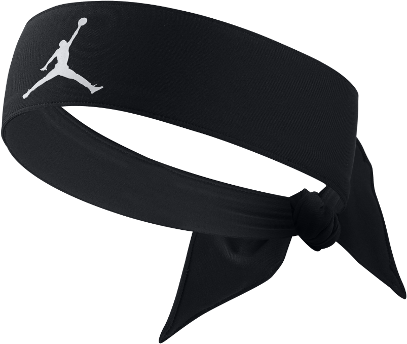 邁克爾·喬丹 桌布 壁紙 — 黑色Jordan頭帶，白色Jumpman標誌打結，透明背景。