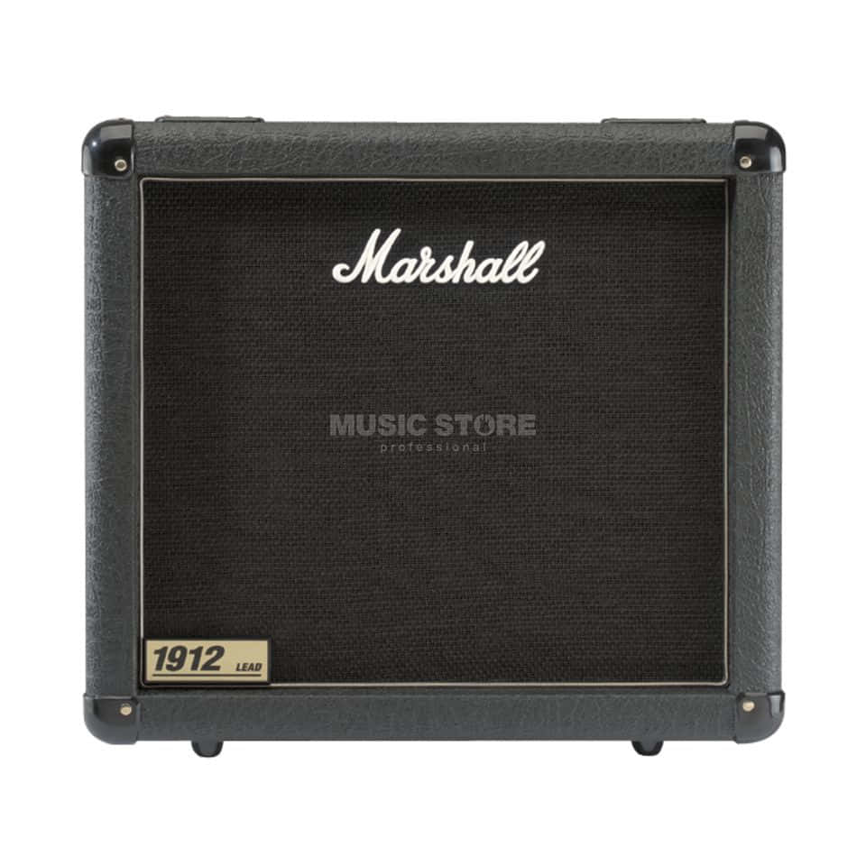 Marshall 桌布 壁紙 — 黑色Marshall 1914 Lead吉他擴大機，帶白色標誌和金色面板，置於純白背景上。
