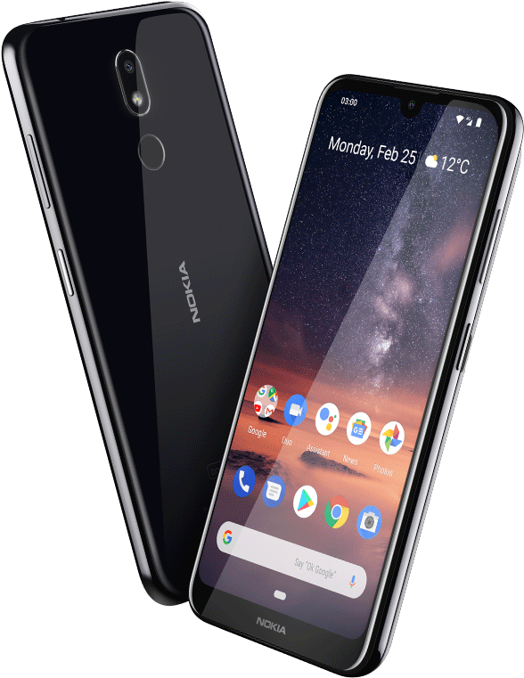 Mobile Frame 桌布 壁紙 — 黑色Nokia智慧型手機前後展示，搭配銀河桌布與Android主畫面。
