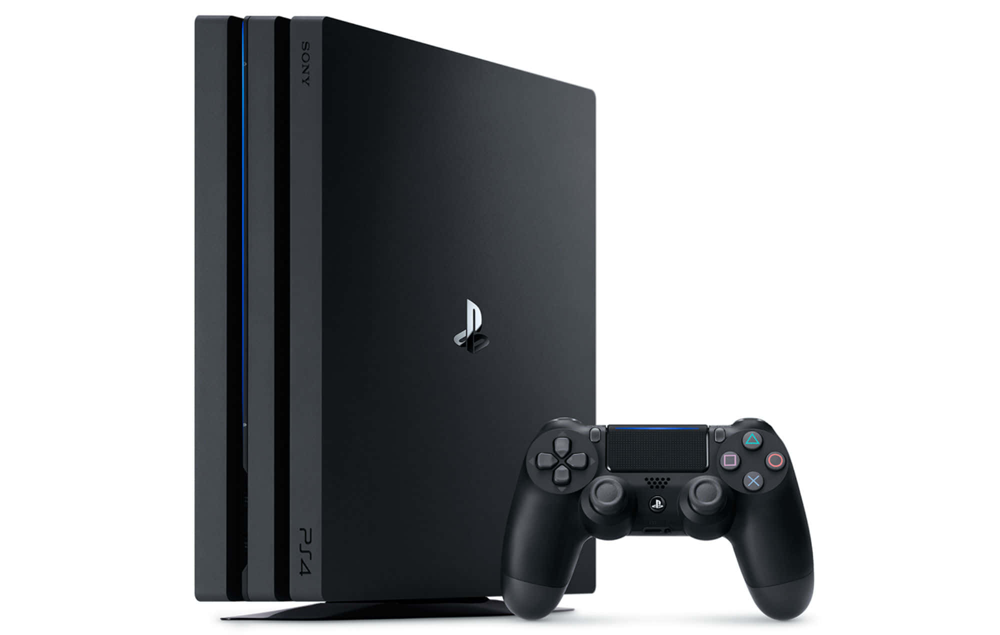 PlayStation 桌布 壁紙 — 黑色PlayStation 4主機連控制器，直立於純白背景前。