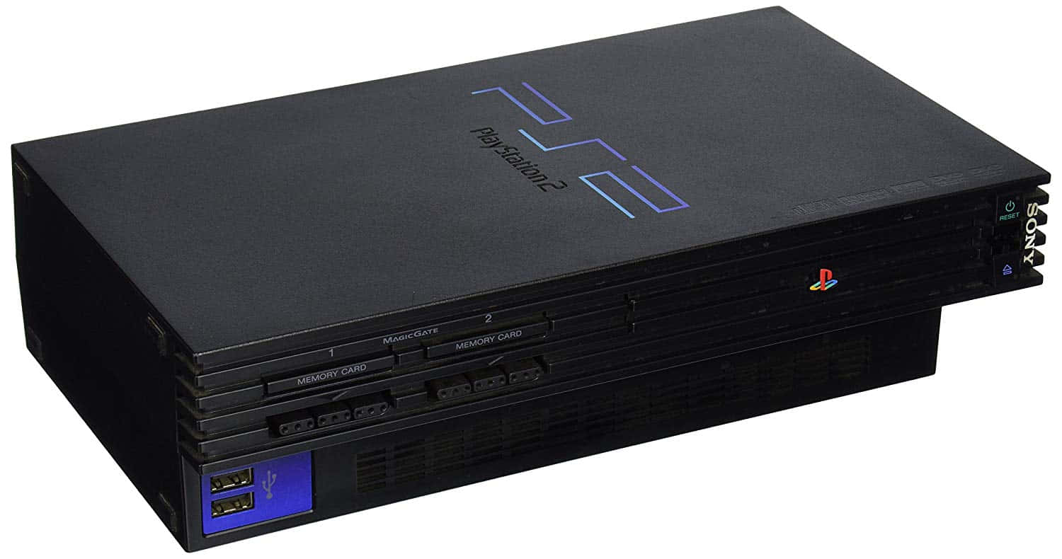黑色PlayStation主機搭配兩片藍色光碟 壁紙