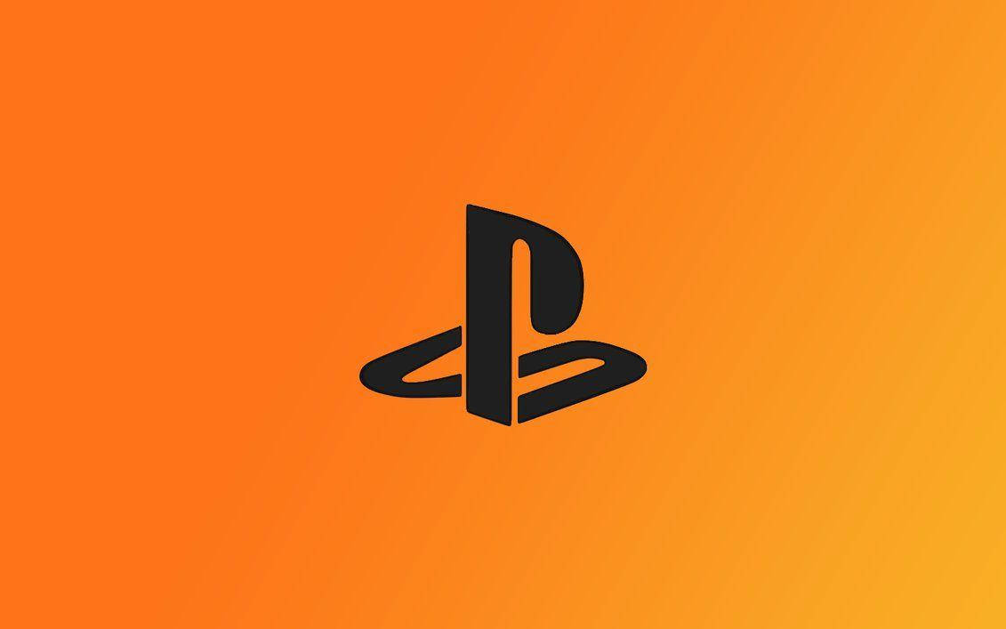PlayStation 桌布 壁紙 — 黑色PlayStation標誌居中於鮮豔的橙色到黃色漸變背景上。