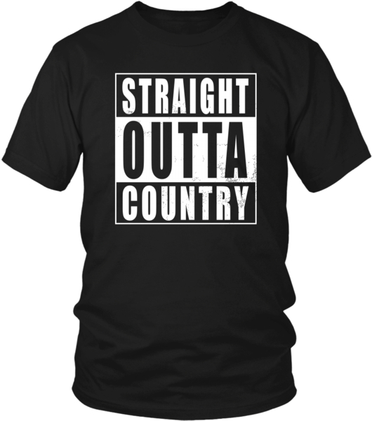 Drunk 桌布 壁紙 — 黑色T恤，白色粗體文字寫著「STRAIGHT OUTTA COUNTRY」，採用仿舊方框設計。