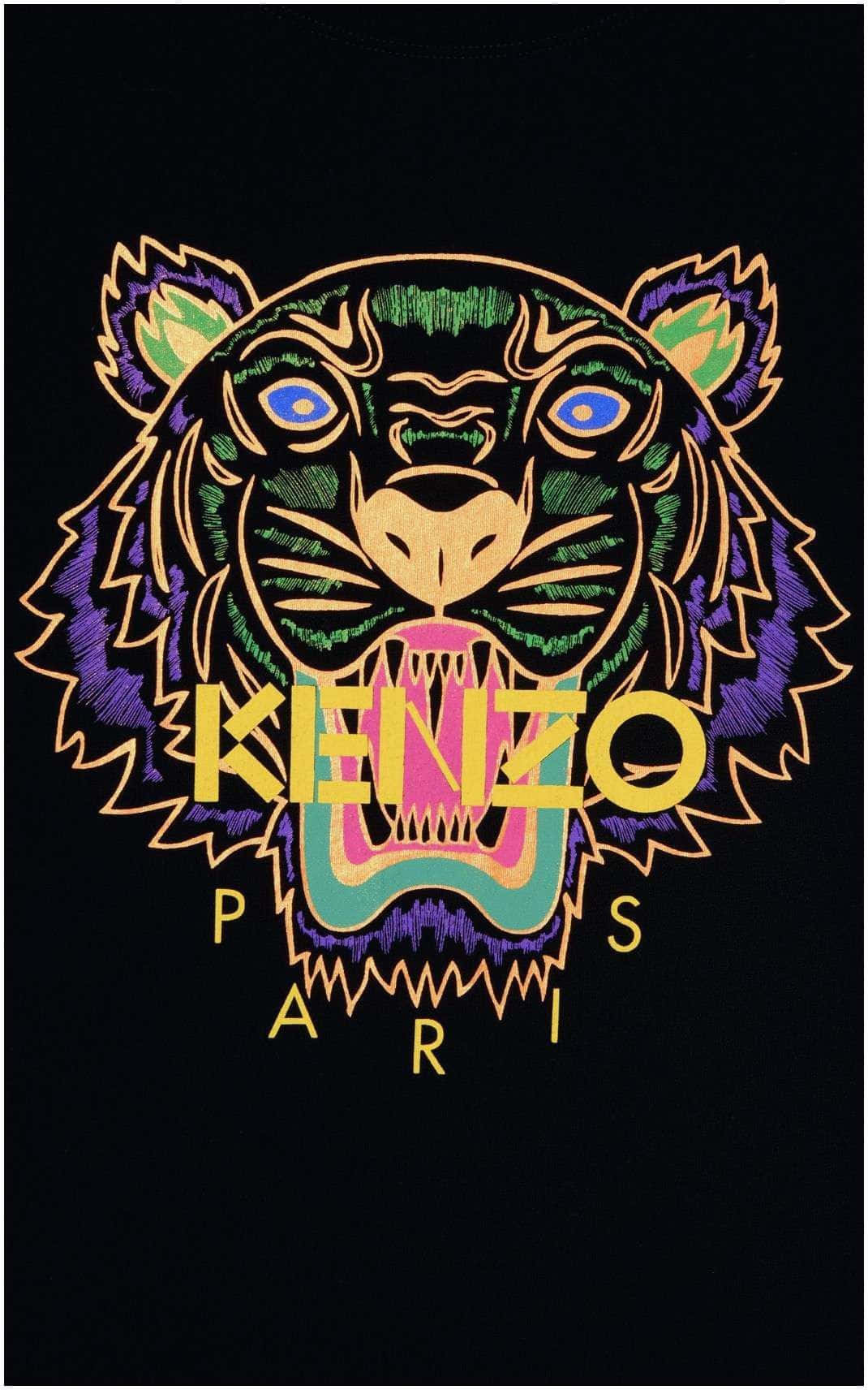 Swag iPhone 桌布 壁紙 — 黑色T恤上以螢光色繡有搶眼的老虎頭標誌及「KENZO PARIS」文字。