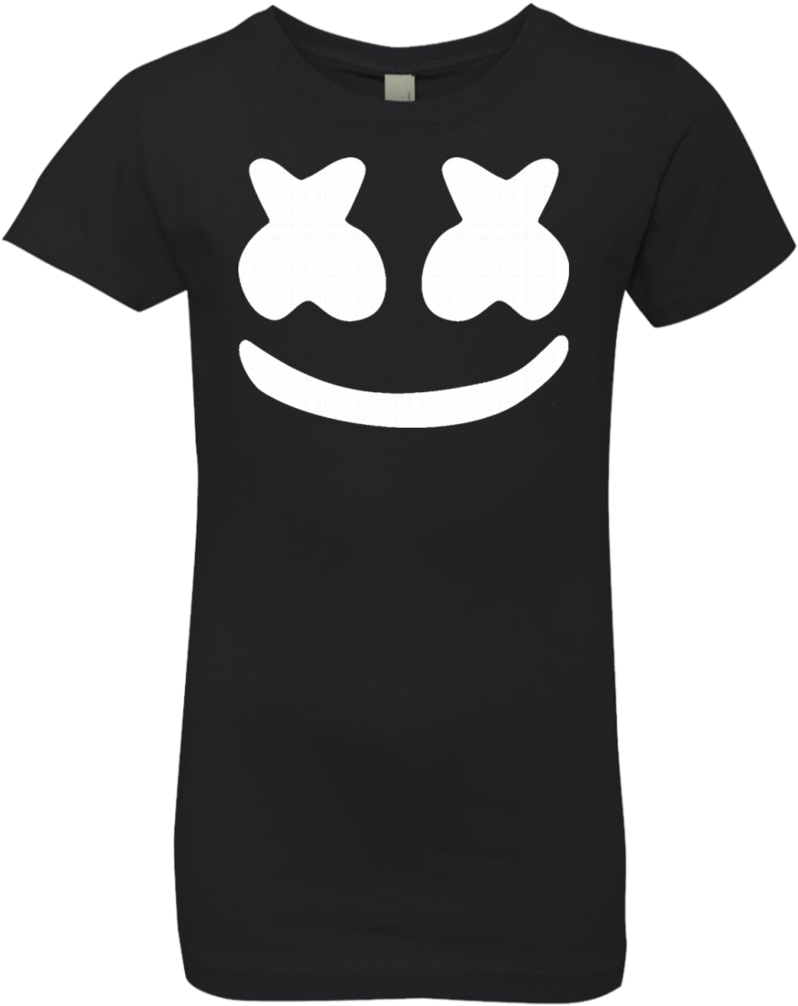Marshmello 動態圖 桌布 壁紙 — 黑色T恤上印有Marshmello標誌性笑臉配兔耳的大膽白色圖案。