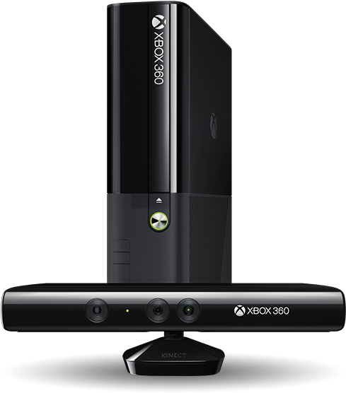 Xbox 桌布 壁紙 — 黑色Xbox 360主機，前方配備Kinect感應器，置於純黑色背景前。