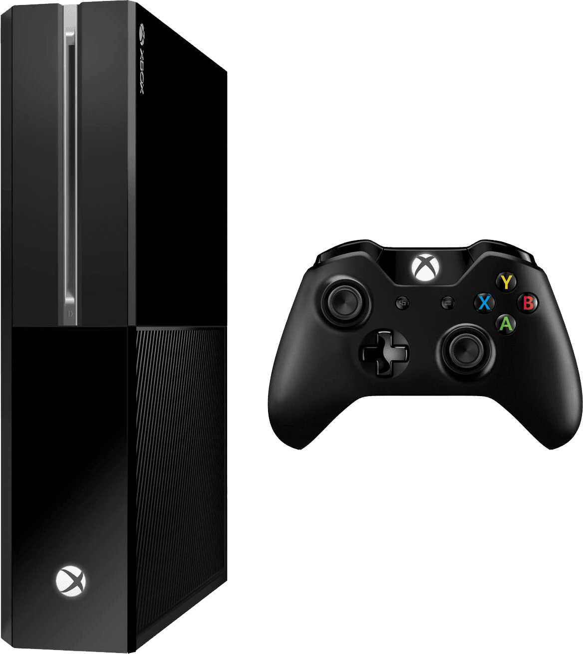 Xbox 桌布 壁紙 — 黑色Xbox One主機和控制器，背景為純綠色。