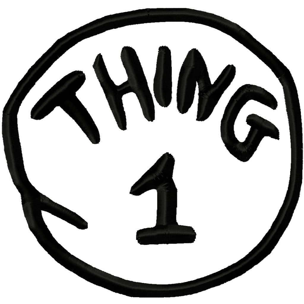 Cartoon 桌布 壁紙 — 黑色刺繡補丁，白色背景上圓形邊框內有粗體文字「THING 1」。