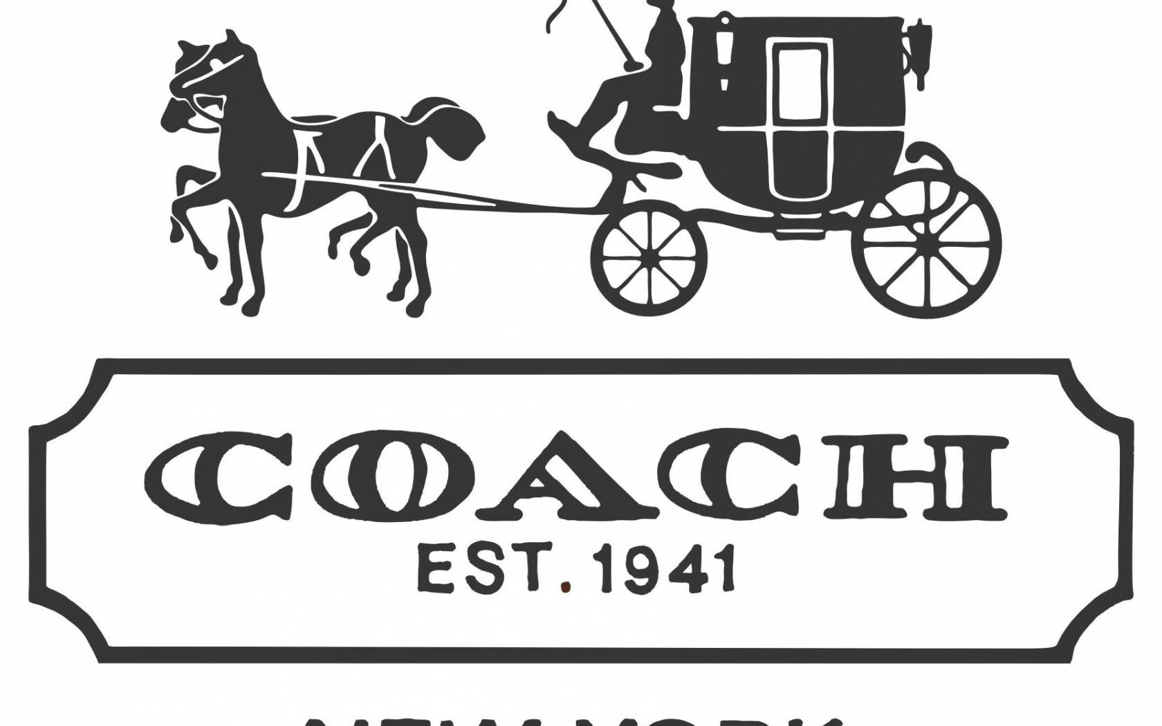 Coach 桌布 壁紙 — 黑色剪影，一匹馬拉著馬車，車上有車夫，上方是復古Coach品牌牌匾。