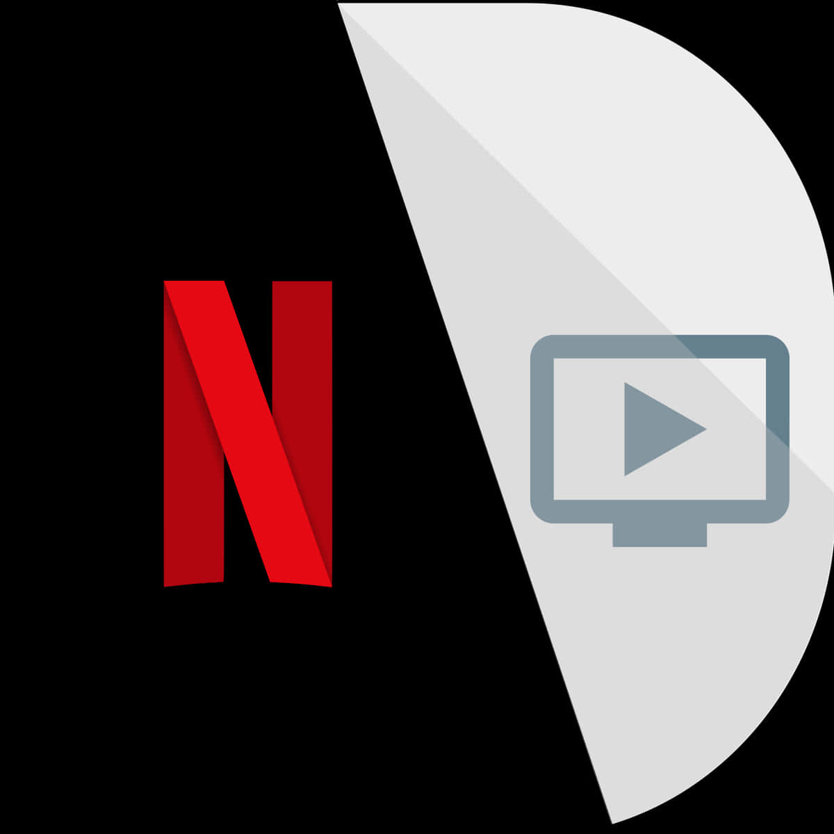 Netflix 桌布 壁紙 — 黑色半圓上的大膽紅色 Netflix 標誌，白色半圓上的灰色播放圖示。